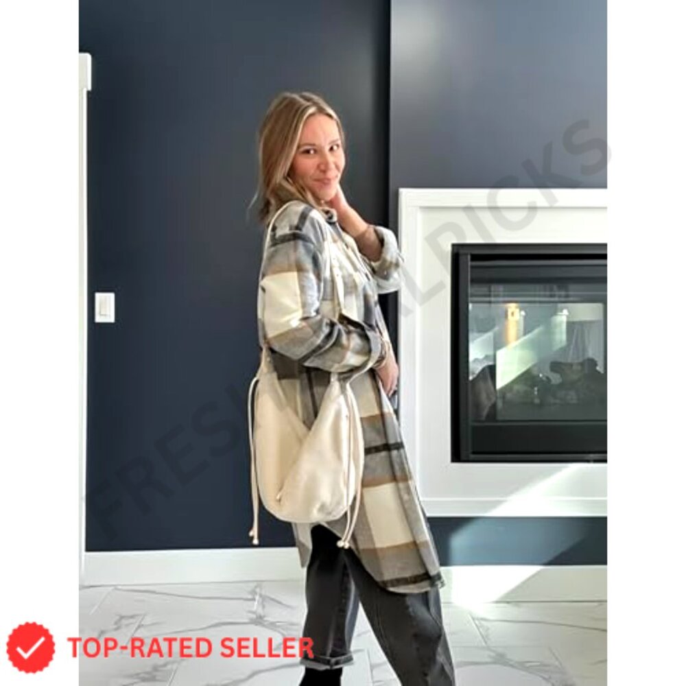 Oversized Plaid Shacket Jacket Long Button Down C… - image 5